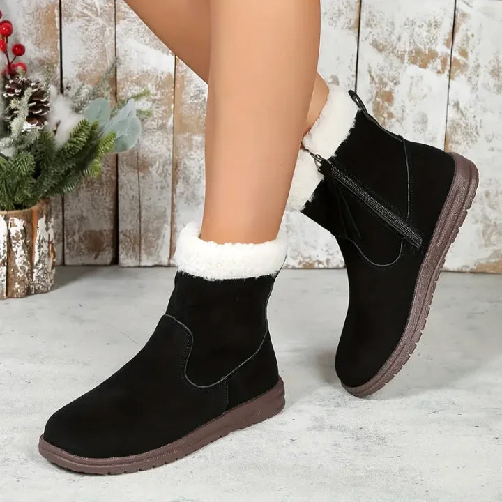 🔥Women's Solid Color Fuzzy Boots, Side Zipper Soft Sole Platform Thermal Lined Boot