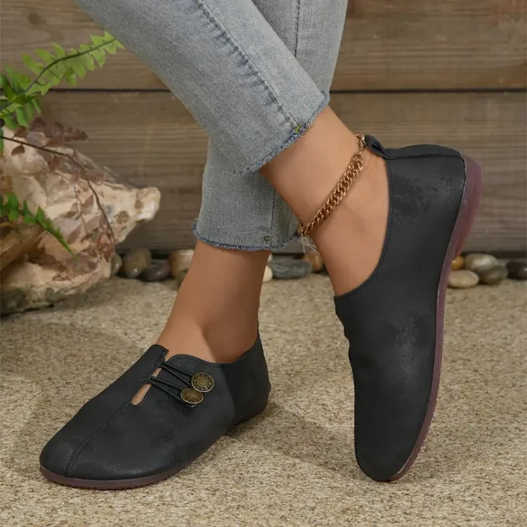 Damen Elegante Flache Schuhe mit weicher Sohle, runder Spitze und Schnallendekoration