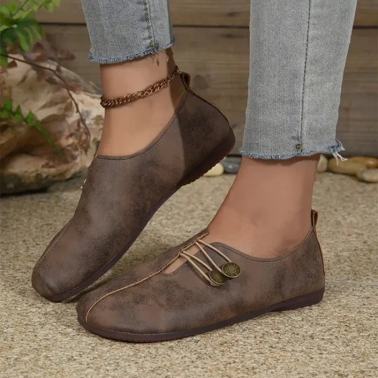 Damen Elegante Flache Schuhe mit weicher Sohle, runder Spitze und Schnallendekoration