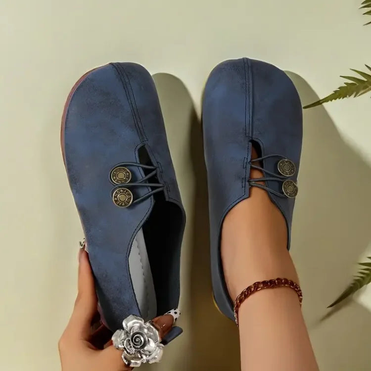 Damen Elegante Flache Schuhe mit weicher Sohle, runder Spitze und Schnallendekoration
