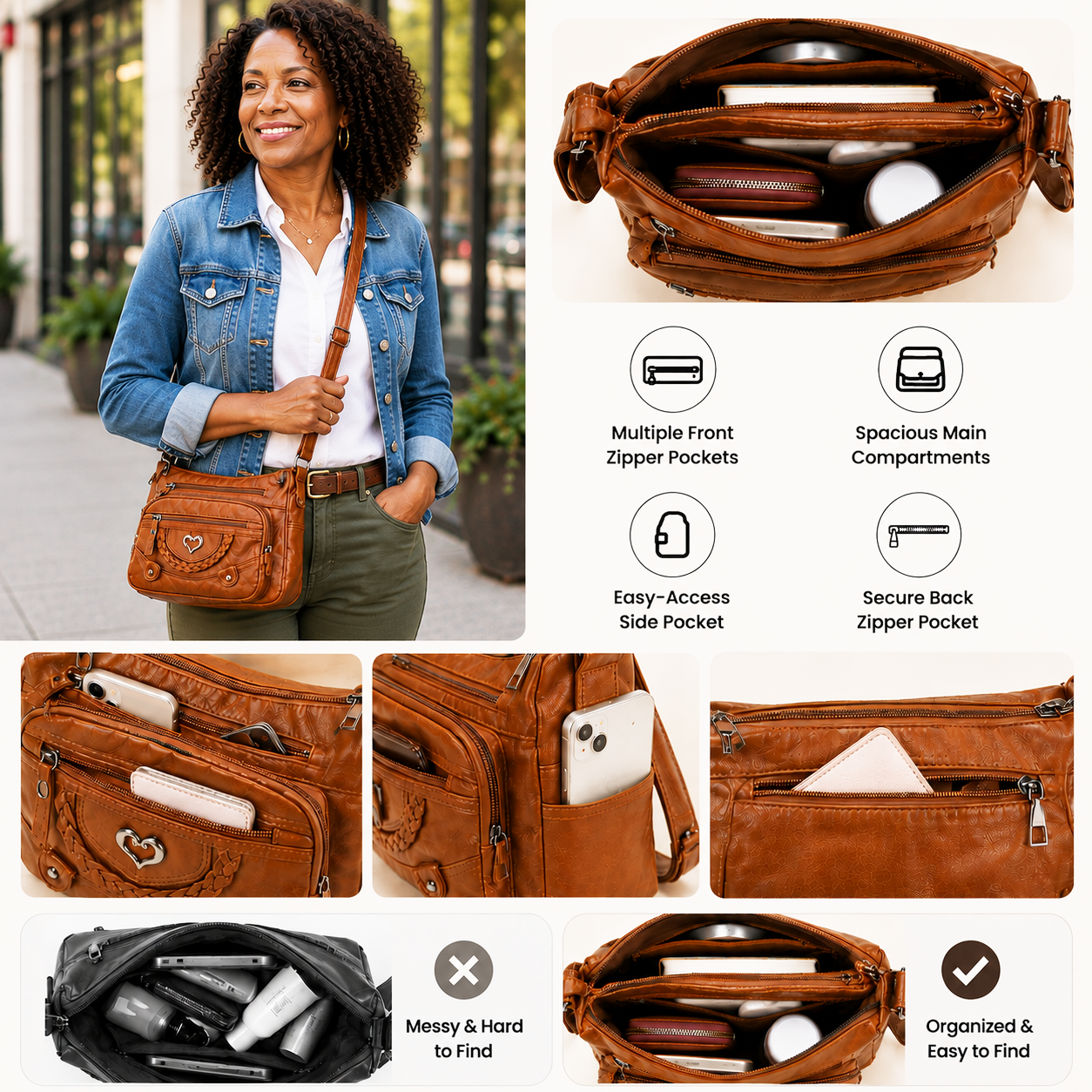 🔥On This Week Sale - 49% OFF🔥Soft Leather Multi-Pocket Vintage Crossbody Bag