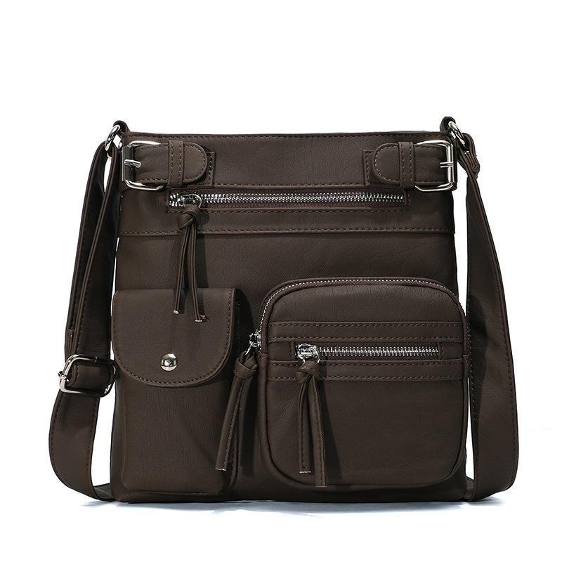 Premium Multi-Pocket Crossbody Bag, weiche Leder Schultertasche 