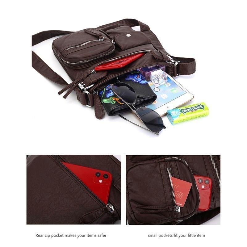 Premium Multi-Pocket Crossbody Bag, weiche Leder Schultertasche 