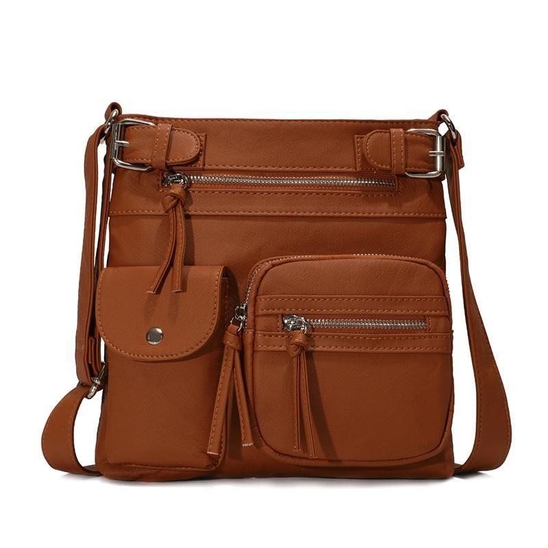Premium Multi-Pocket Crossbody Bag, weiche Leder Schultertasche 